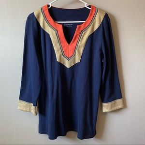 Charter Club Like New Navy 3/4 Length Shirt Sz L